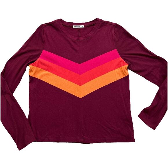 Marine Layer Long Sleeve Top Women’s Size M Chevron Stripe Burgundy - Picture 2 of 8